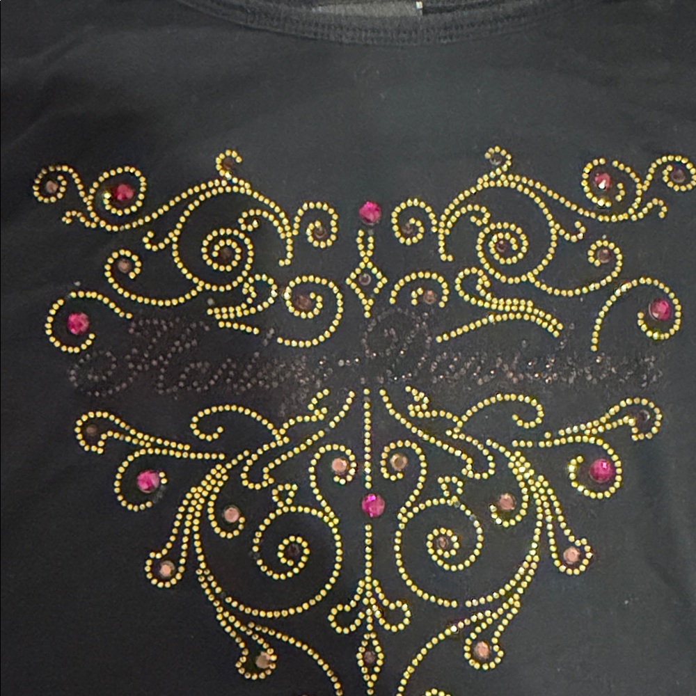 Harley-Davidson Black Short Sleeve Tee with Gold Rhinestone Scrolls & Pink Gems